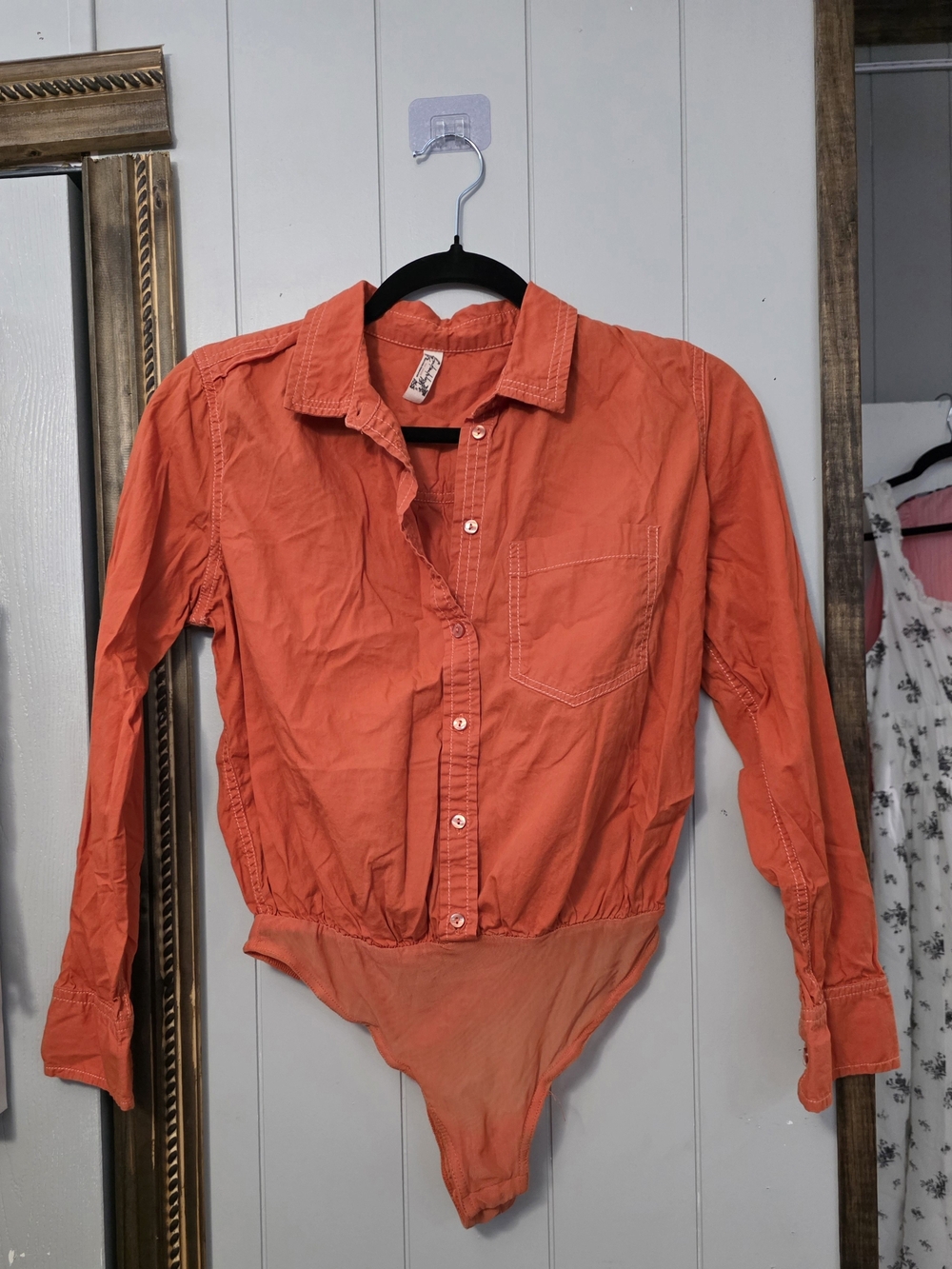 Girls' Orange Button-Front Bodysuit Shirt - Casual Long Sleeve